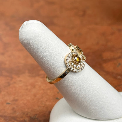 14K Yellow Gold Round Yellow + White Diamond Ring Size 6