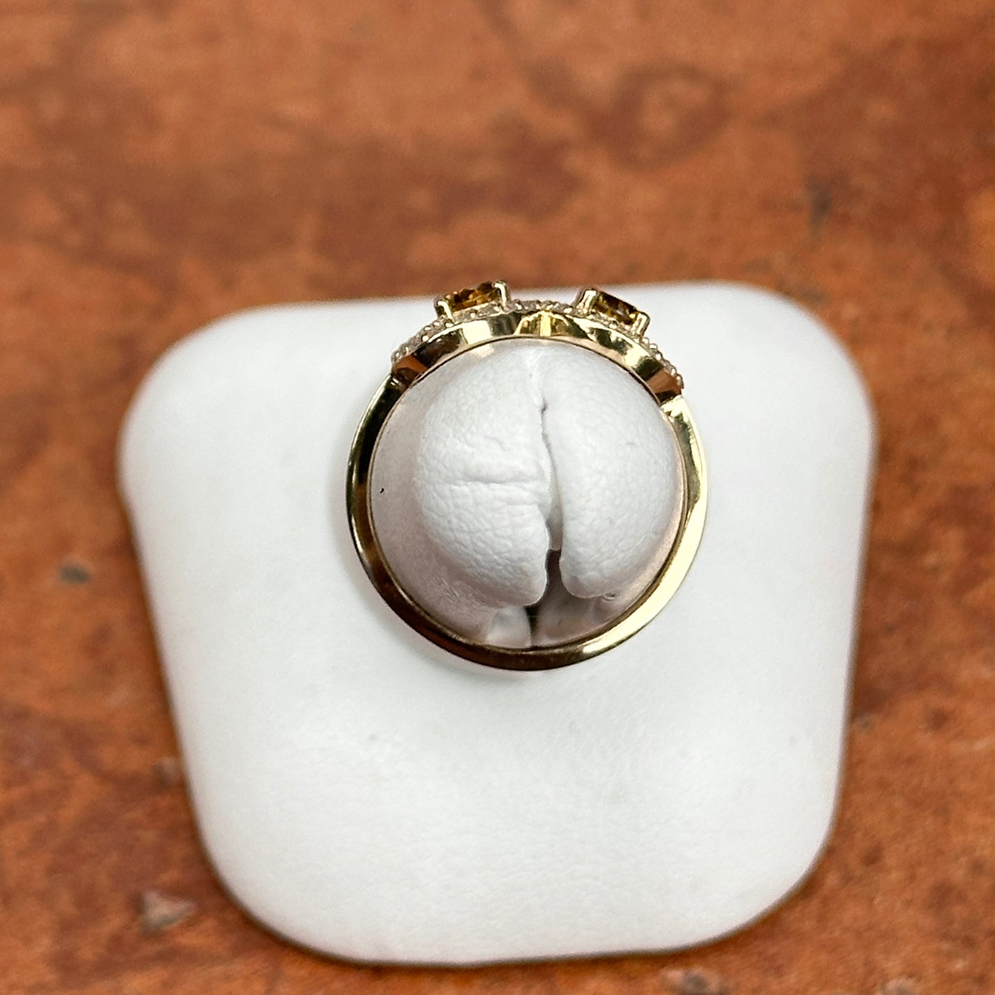 14K Yellow Gold Round Yellow + White Diamond Ring Size 6