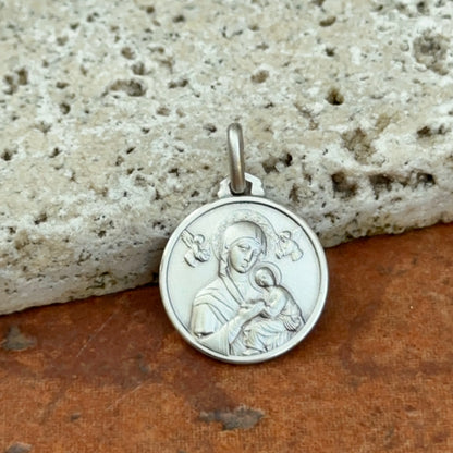 Sterling Silver Antiqued Our Lady of Perpetual Help Medal Pendant 16mm