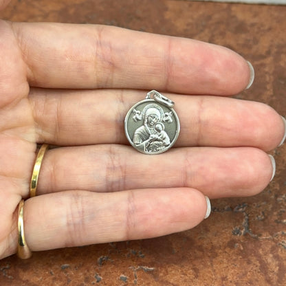 Sterling Silver Antiqued Our Lady of Perpetual Help Medal Pendant 16mm