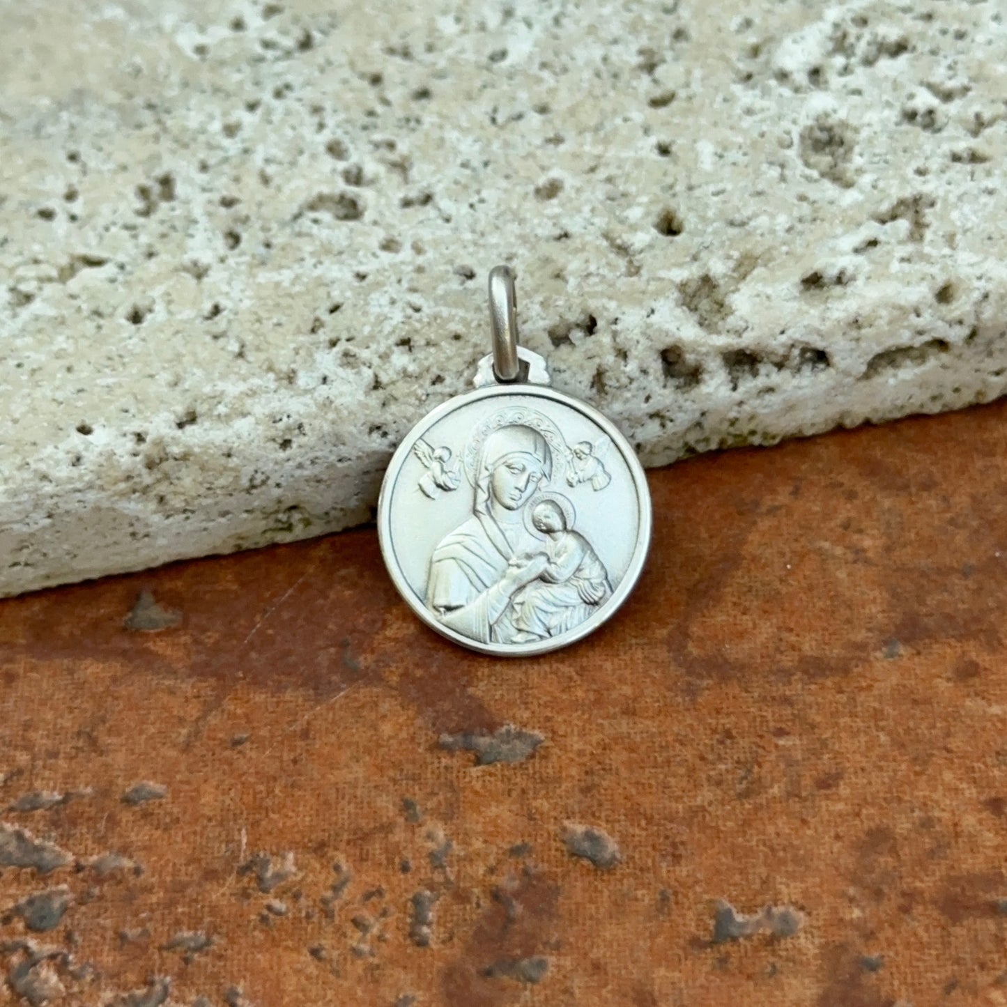 Sterling Silver Antiqued Our Lady of Perpetual Help Medal Pendant 16mm