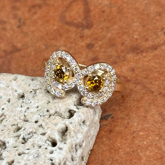 14K Yellow Gold Round Yellow + White Diamond Ring Size 6