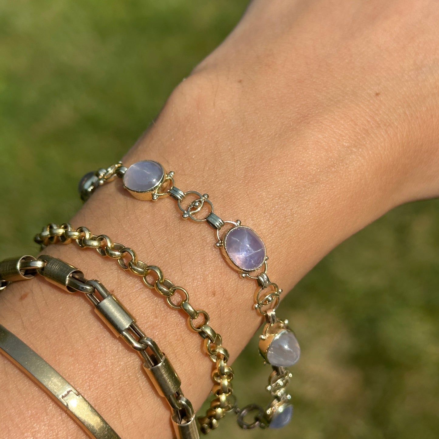 Estate 10KT Yellow Gold Grey Star Sapphire Link Bracelet