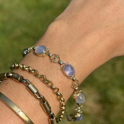 Estate 10KT Yellow Gold Grey Star Sapphire Link Bracelet