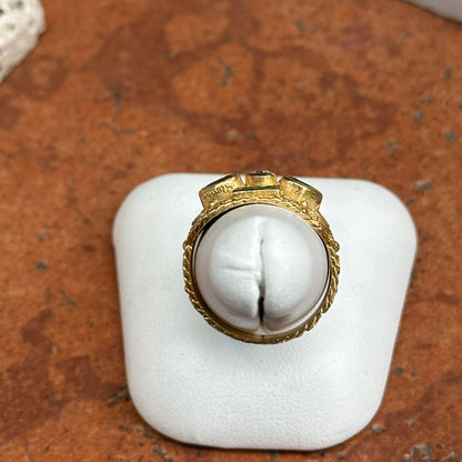 Estate Byzantine 18KT Yellow Gold Colombian Square Pear Emeralds + Diamond Ring