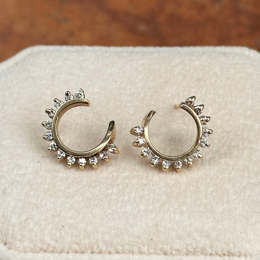 14KT Yellow Gold Round Diamond Swirl Circle Stud Earrings