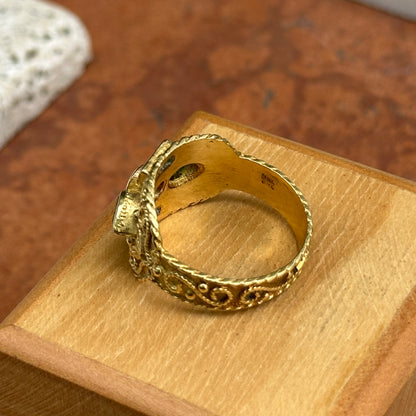 Estate Byzantine 18KT Yellow Gold Colombian Square Pear Emeralds + Diamond Ring