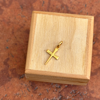 14KT Yellow Gold Matte Nail Design Small Cross Pendant Charm