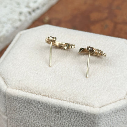 14KT Yellow Gold Round Diamond Swirl Circle Stud Earrings