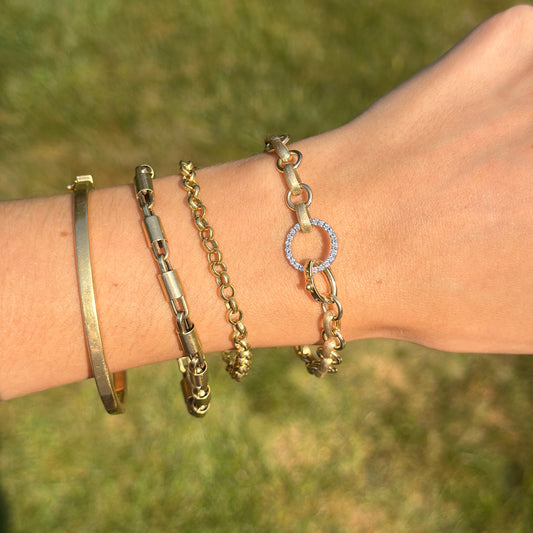 Estate 14KT Yellow Gold Matte Oval Link Diamond Clasp Bracelet
