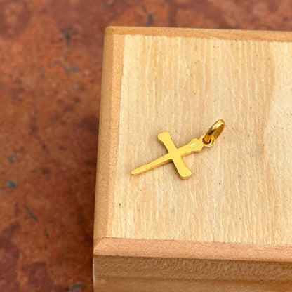 14KT Yellow Gold Matte Nail Design Small Cross Pendant Charm