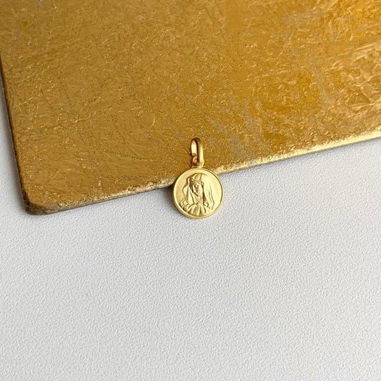 18KT Yellow Gold Matte Our Lady of Sorrows Medal Pendant Charm 10mm