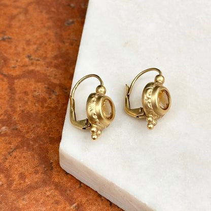 14KT Yellow Gold Round Citrine Lever Back Earrings