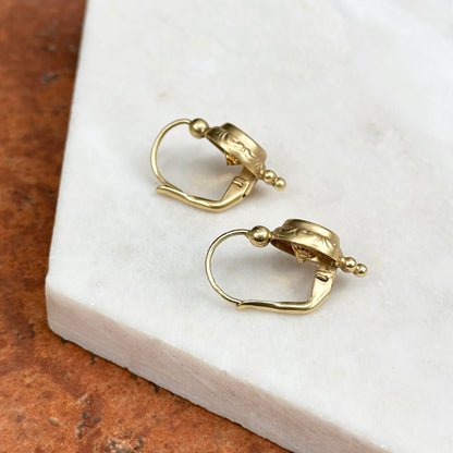 14KT Yellow Gold Round Citrine Lever Back Earrings