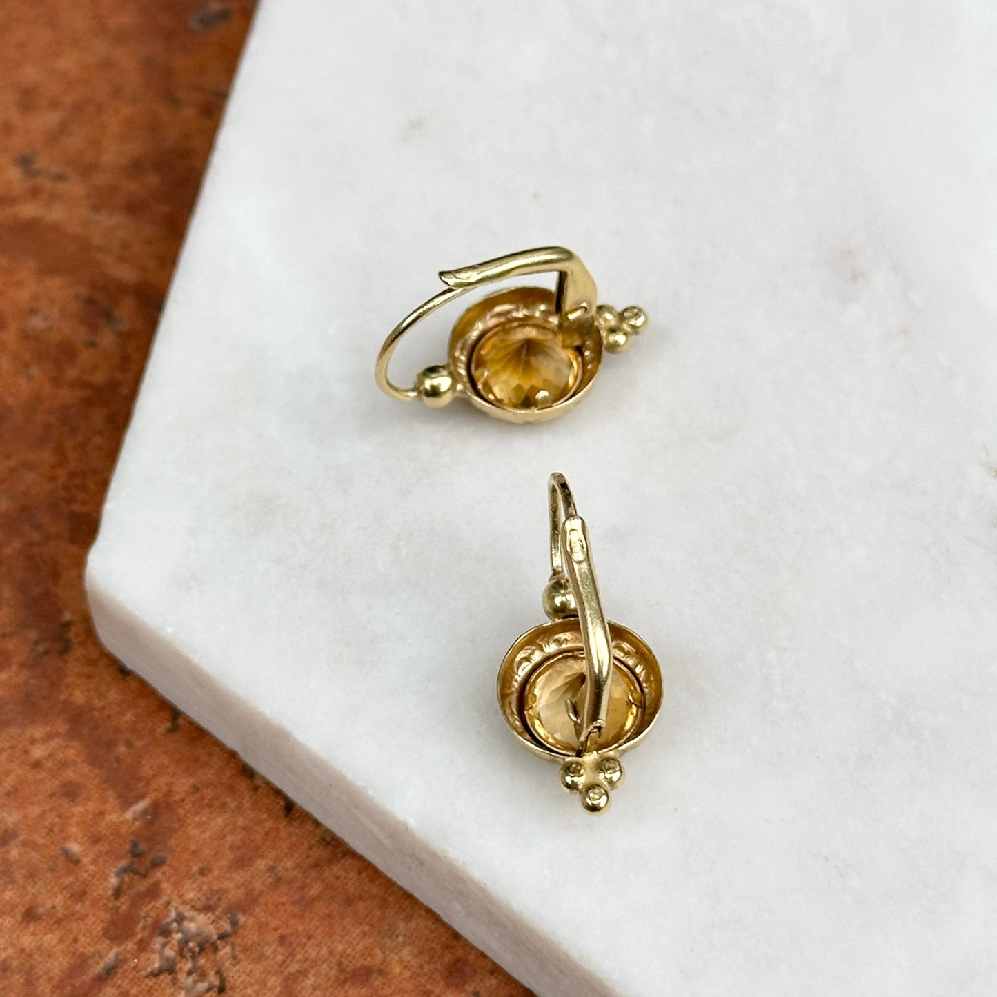 14KT Yellow Gold Round Citrine Lever Back Earrings