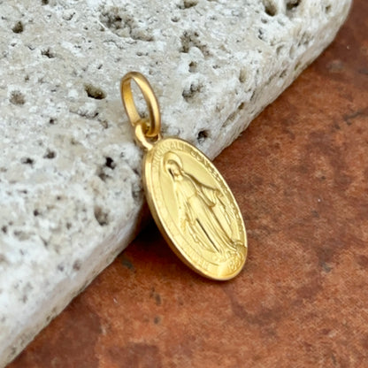 18KT Yellow Gold Matte Miraculous Medal Medal Oval Pendant Charm 17mm