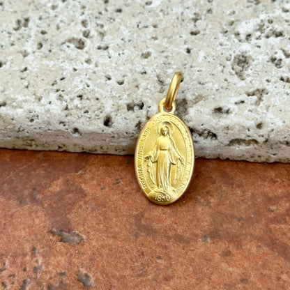 18KT Yellow Gold Matte Miraculous Medal Medal Oval Pendant Charm 17mm