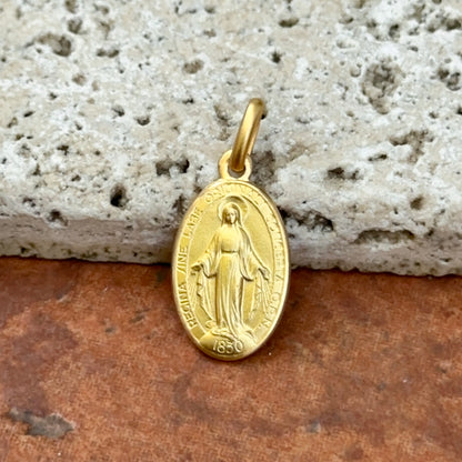 18KT Yellow Gold Matte Miraculous Medal Medal Oval Pendant Charm 17mm