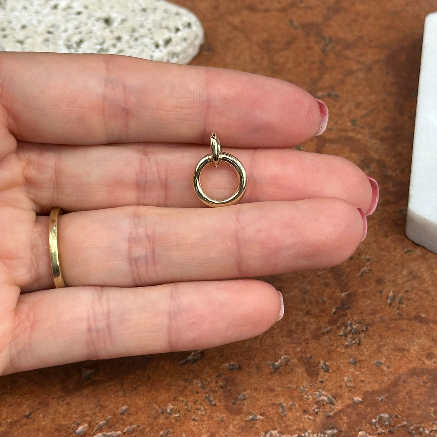 14KT Yellow Gold Circle Push-In Charm Holder Pendant 12mm