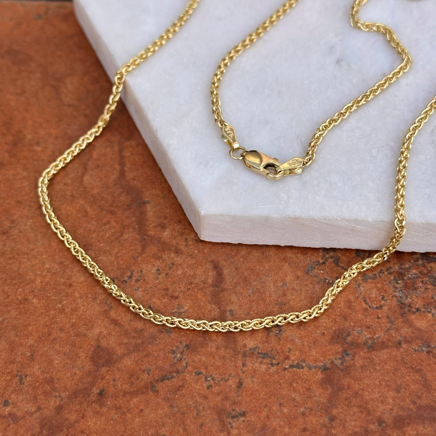 14KT Yellow Gold Solid 2.1mm Spiga Chain Necklace