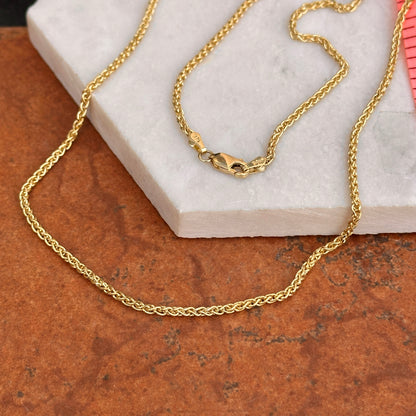 14KT Yellow Gold Solid 2.1mm Spiga Chain Necklace