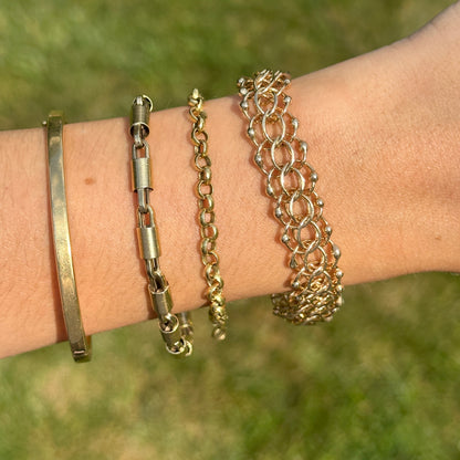 Estate 14KT Yellow Gold Interlocking Wire + Beaded Bracelet