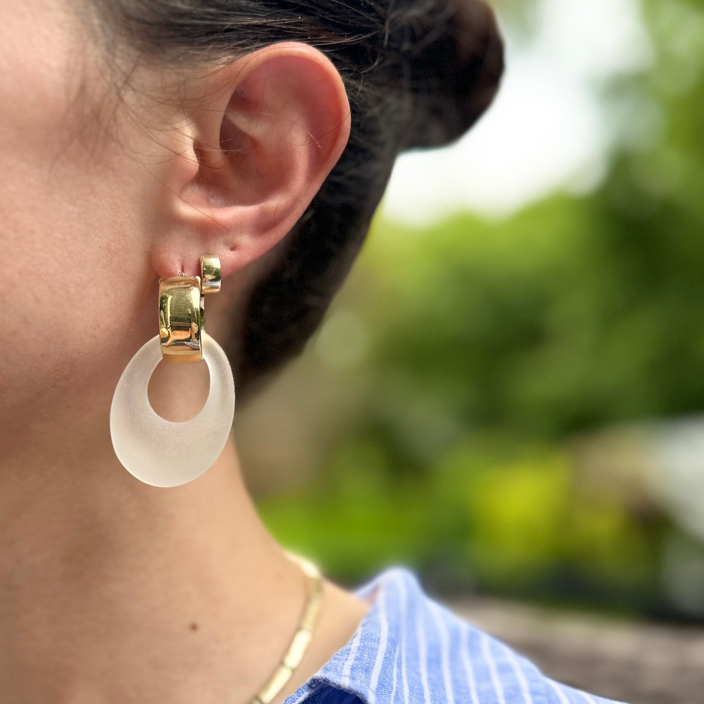 Estate Frosted Crystal Oval Earring Charms