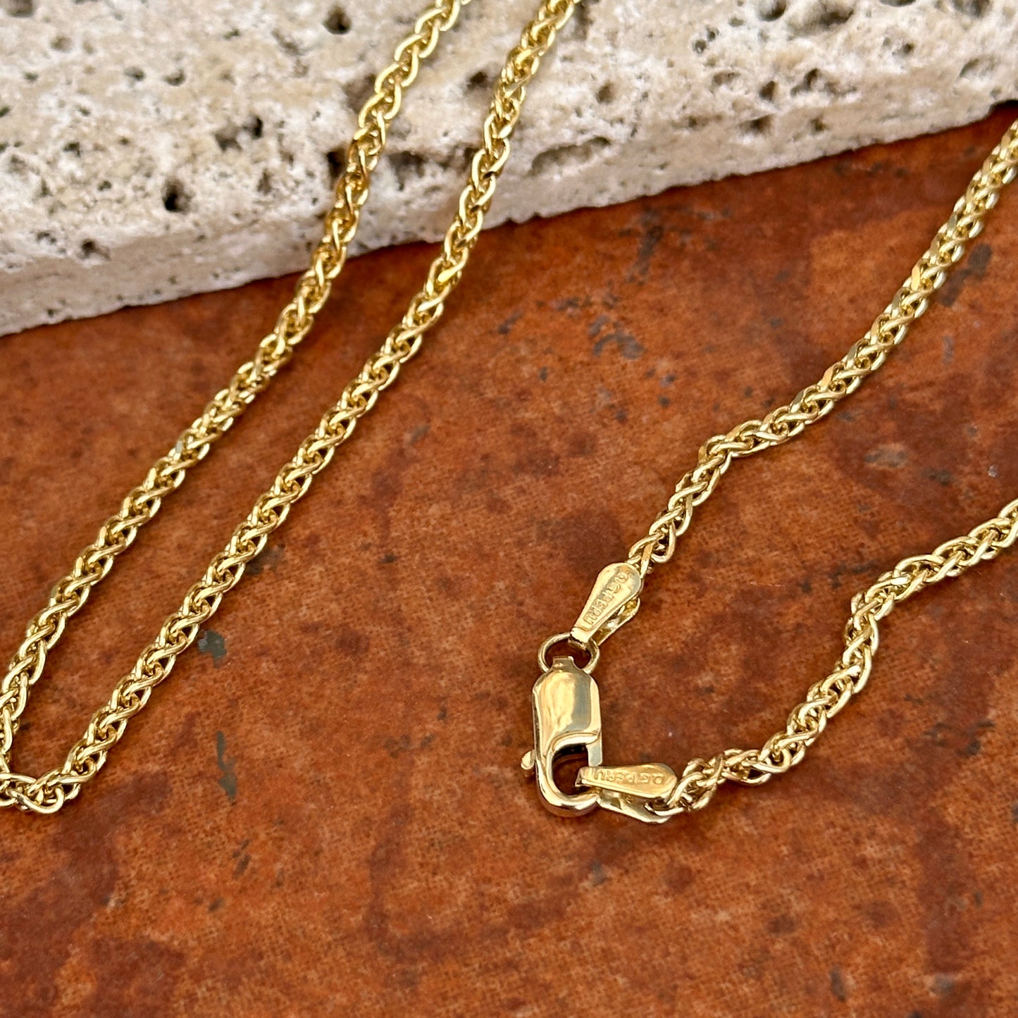 14KT Yellow Gold Solid 2.1mm Spiga Chain Necklace