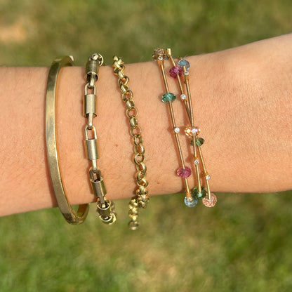 Estate 18KT Yellow Gold 3-Strand Diamond + Gemstones Scattered Bracelet