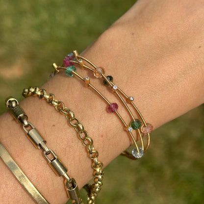 Estate 18KT Yellow Gold 3-Strand Diamond + Gemstones Scattered Bracelet