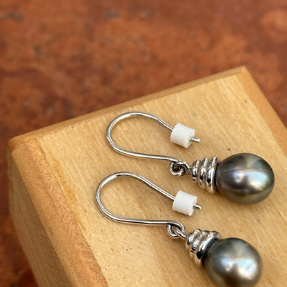 Estate 14KT White Gold Black Tahitian Pearl Dangle Earrings