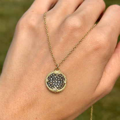 Estate 18KT Yellow Gold Concave Diamond Disc Necklace