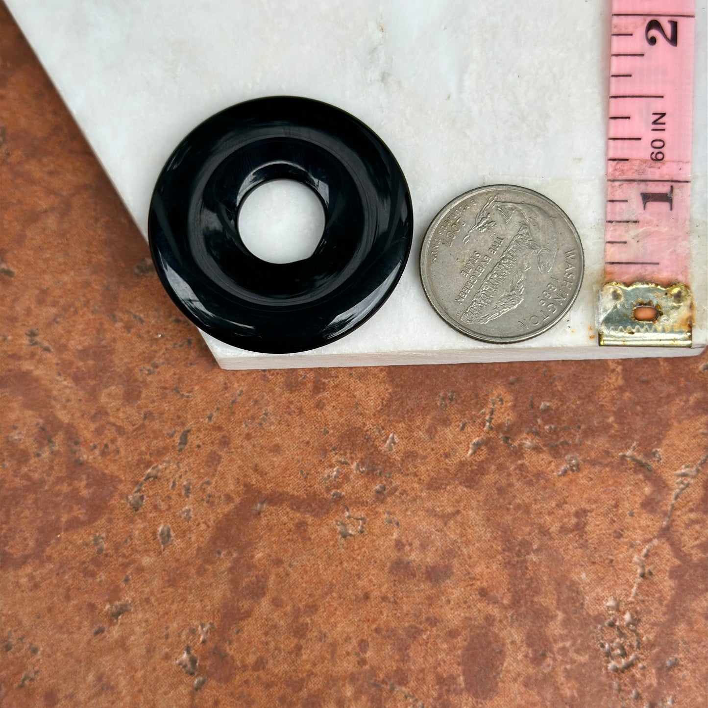 Black Onyx Round Disc Pendant Charm 40mm