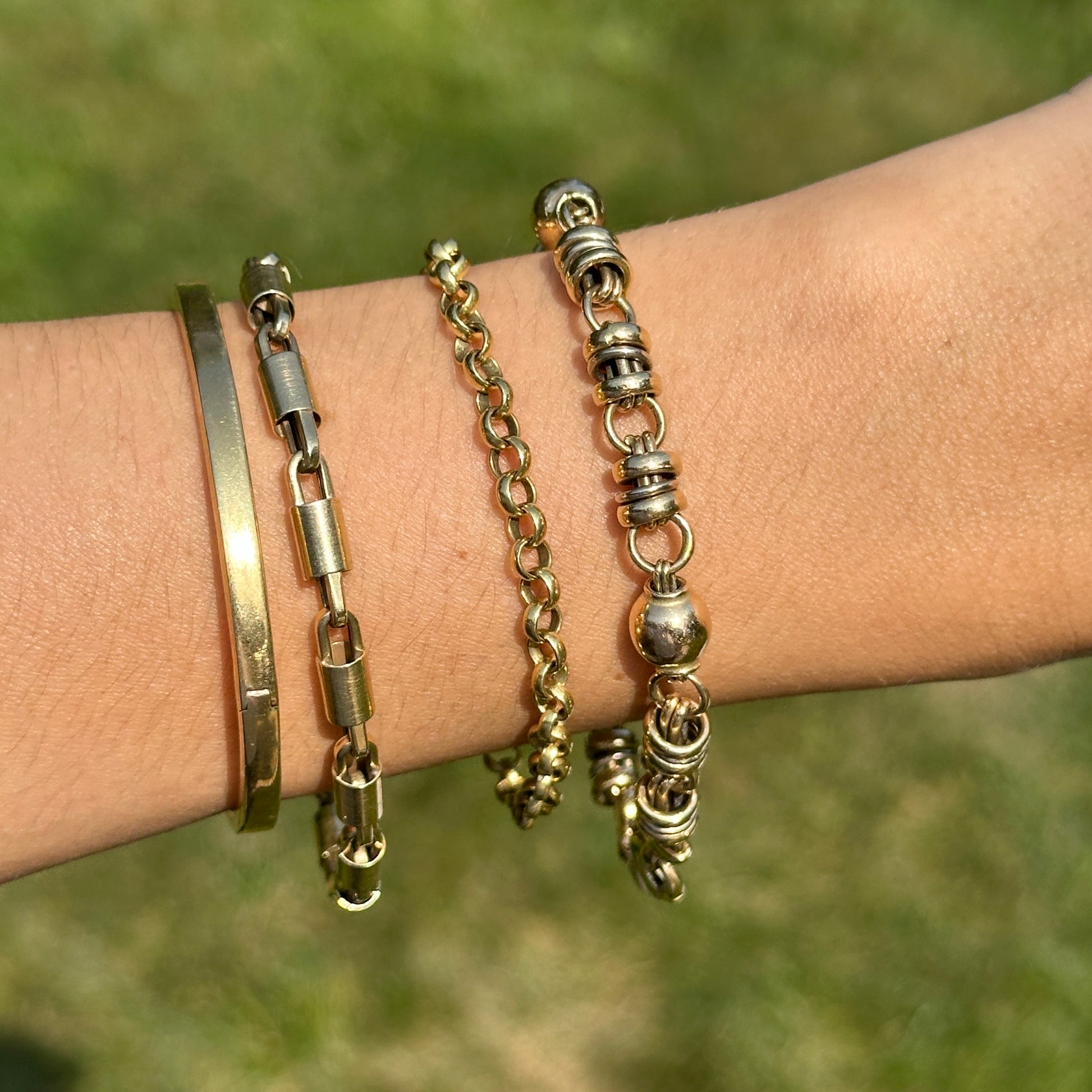 Estate 14KT Yellow Gold Ball + Double Rings Chain Bracelet - LSJ