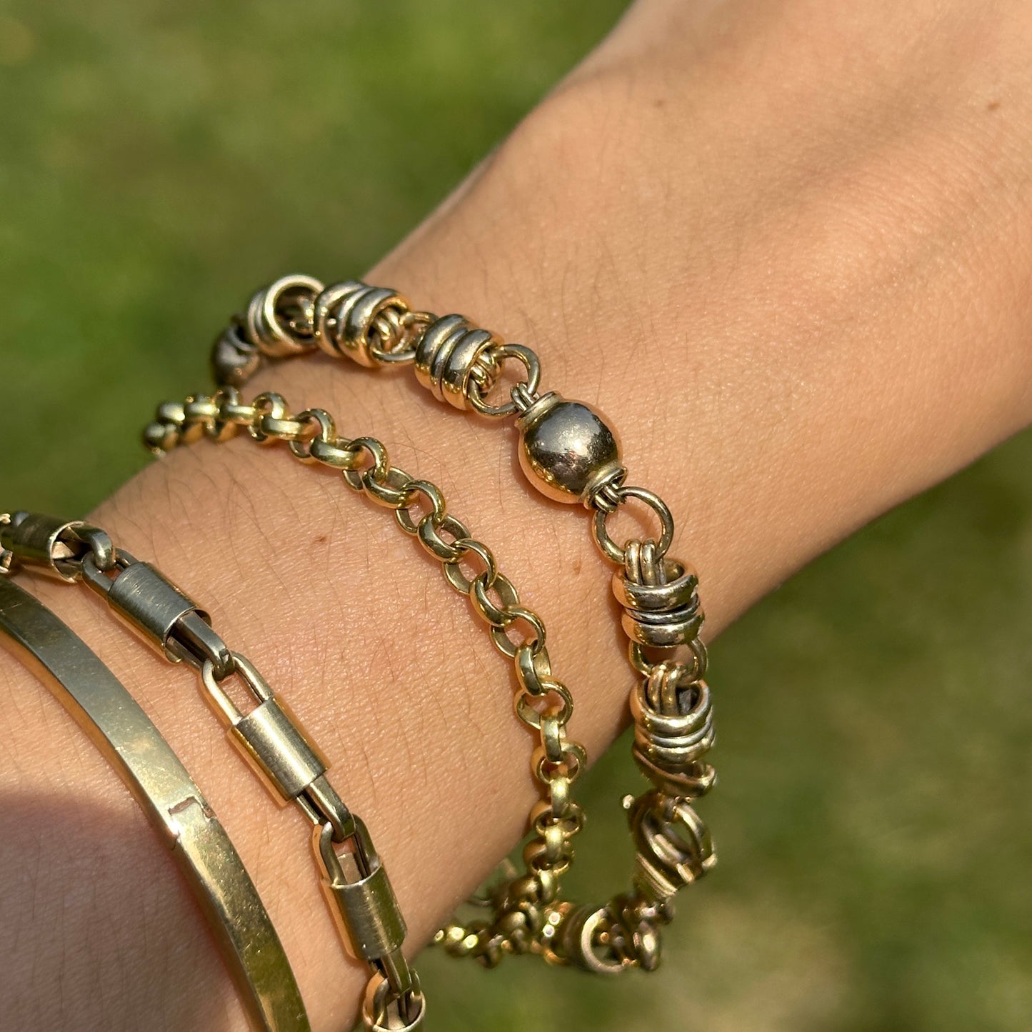 Estate 14KT Yellow Gold Ball + Double Rings Chain Bracelet - LSJ