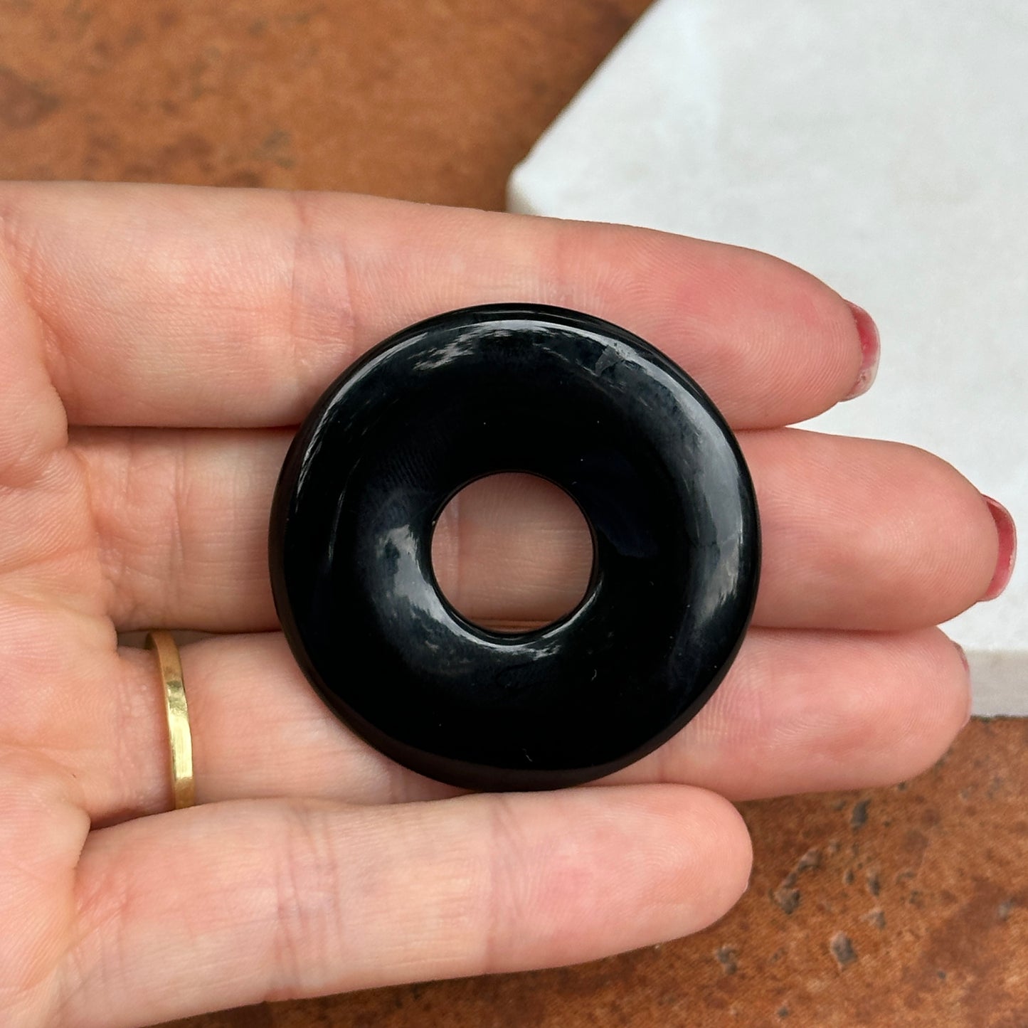 Black Onyx Round Disc Pendant Charm 40mm