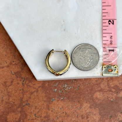 Estate 14KT Yellow Gold Baguette Sapphire Channel Set Back and Front Graduated Hoop Earrings