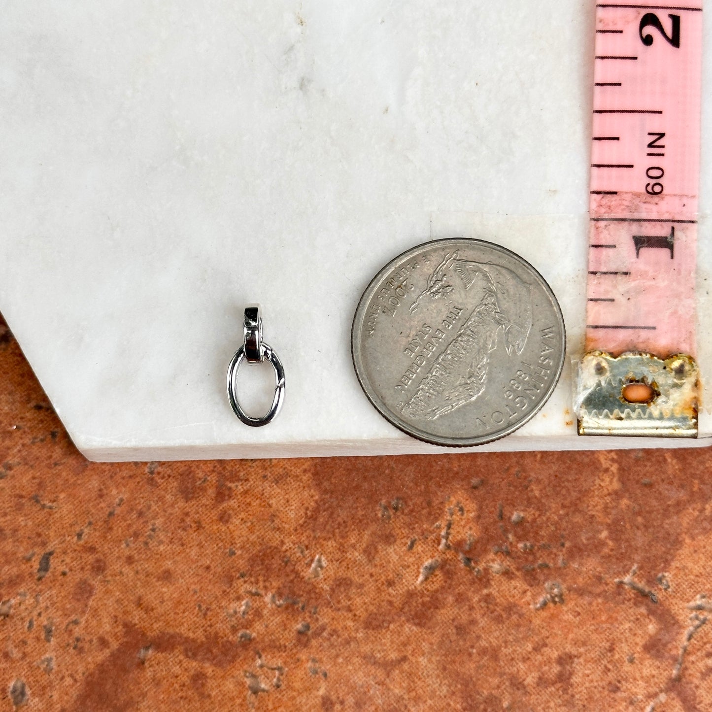 14KT White Gold Oval Link Push-In Charm Holder / Connector Clasp 14mm