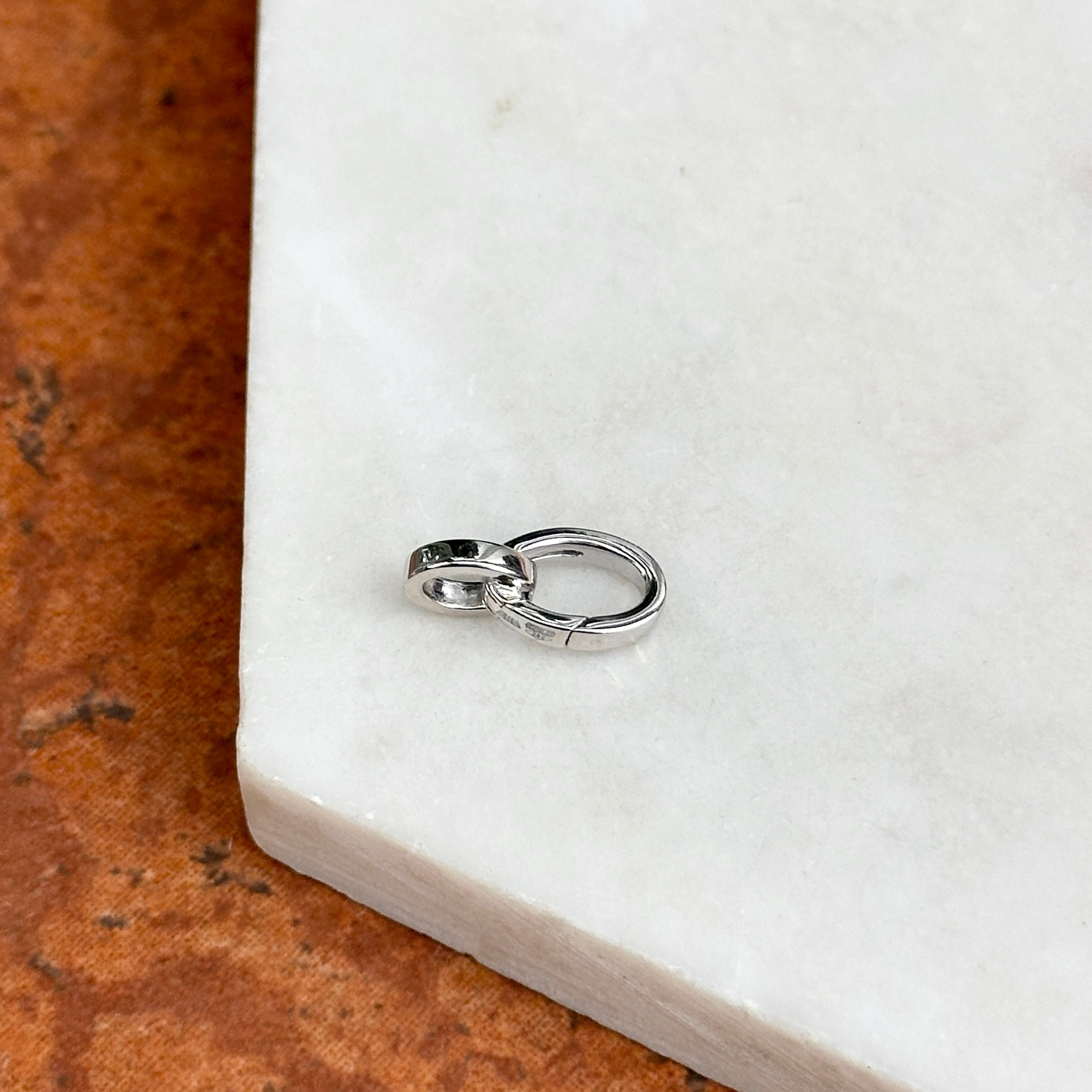 14KT White Gold Oval Link Push-In Charm Holder / Connector Clasp