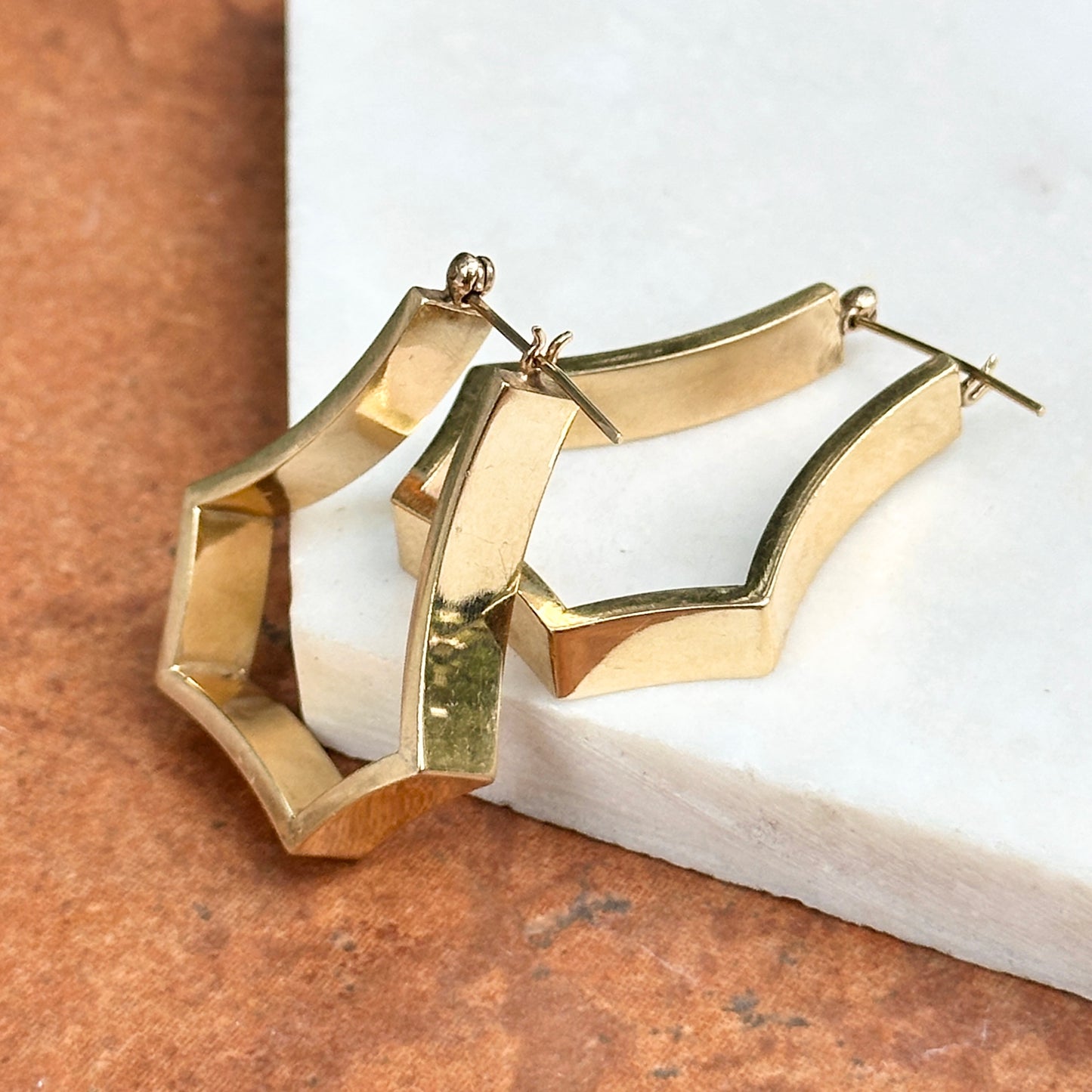 Estate 14KT Yellow Gold Large Geometric Hoop Earrings