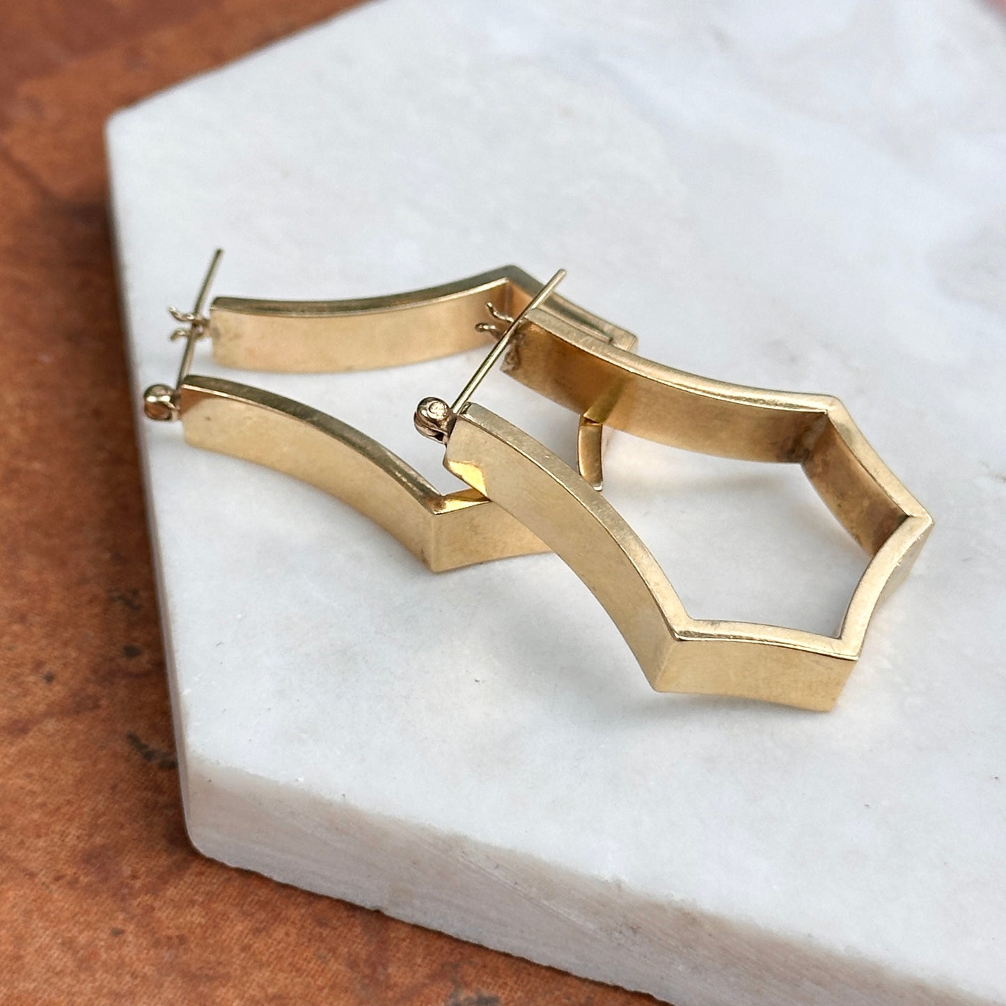 Estate 14KT Yellow Gold Large Geometric Hoop Earrings