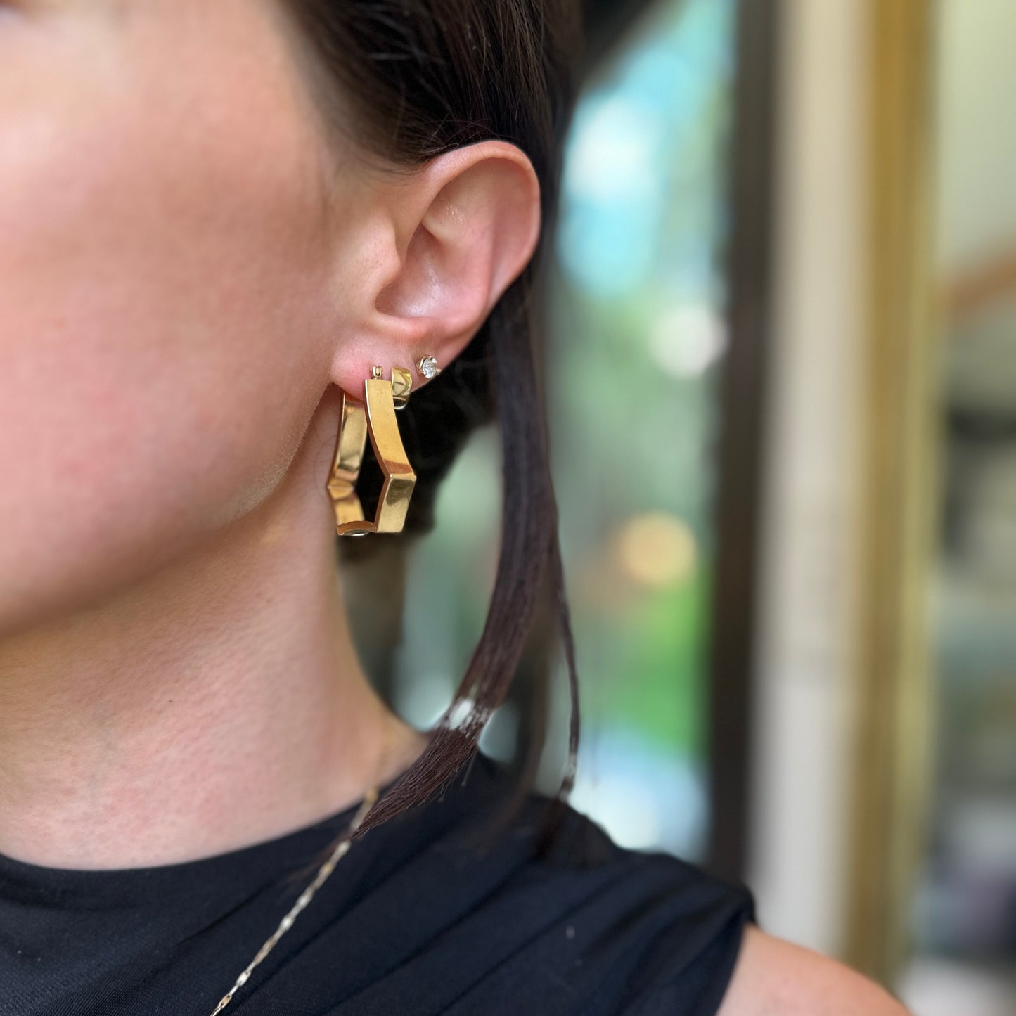 Estate 14KT Yellow Gold Large Geometric Hoop Earrings