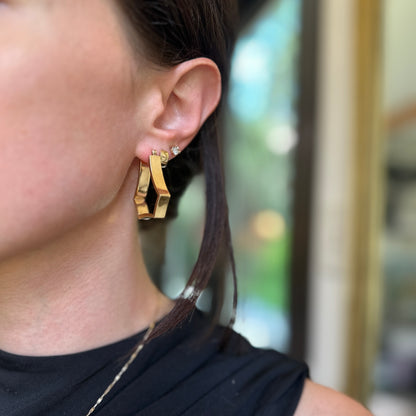 Estate 14KT Yellow Gold Large Geometric Hoop Earrings