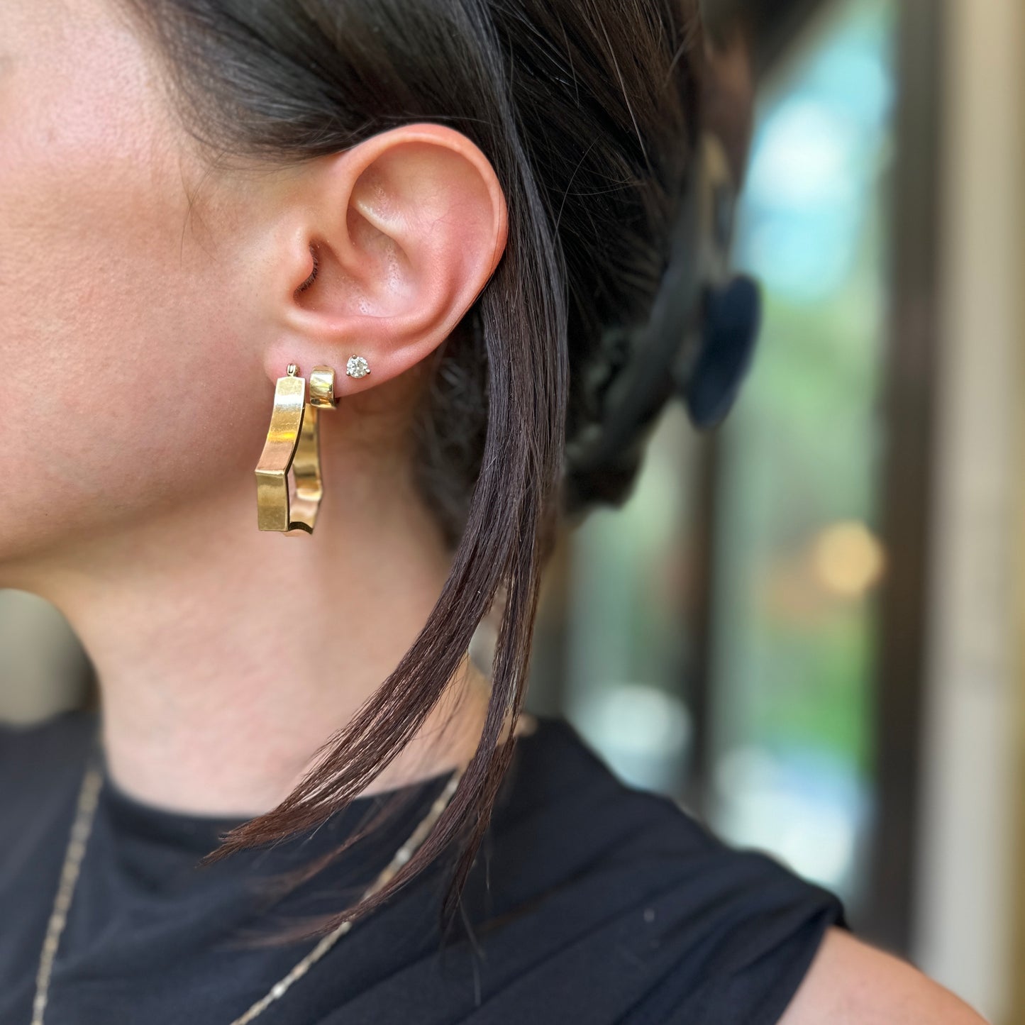 Estate 14KT Yellow Gold Large Geometric Hoop Earrings