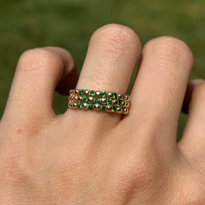 Estate 14KT Yellow Gold Tsavorite Garnet Beaded Band Ring