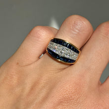 Load image into Gallery viewer, Estate Ambar 18KT Yellow Gold Princess-Cut Diamond + Blue Sapphire Band Ring