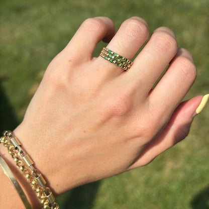 Estate 14KT Yellow Gold Tsavorite Garnet Beaded Band Ring