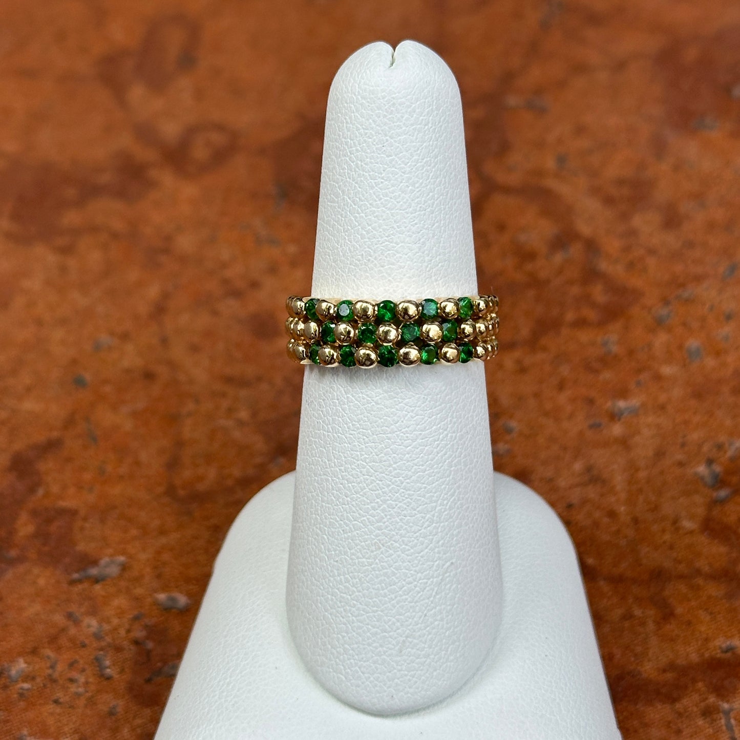 Estate 14KT Yellow Gold Tsavorite Garnet Beaded Band Ring