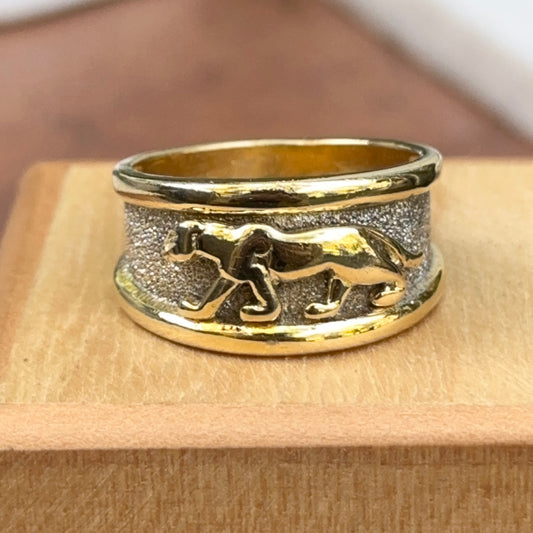 Estate 14KT Yellow Gold + White Gold Raised Panther Band Ring