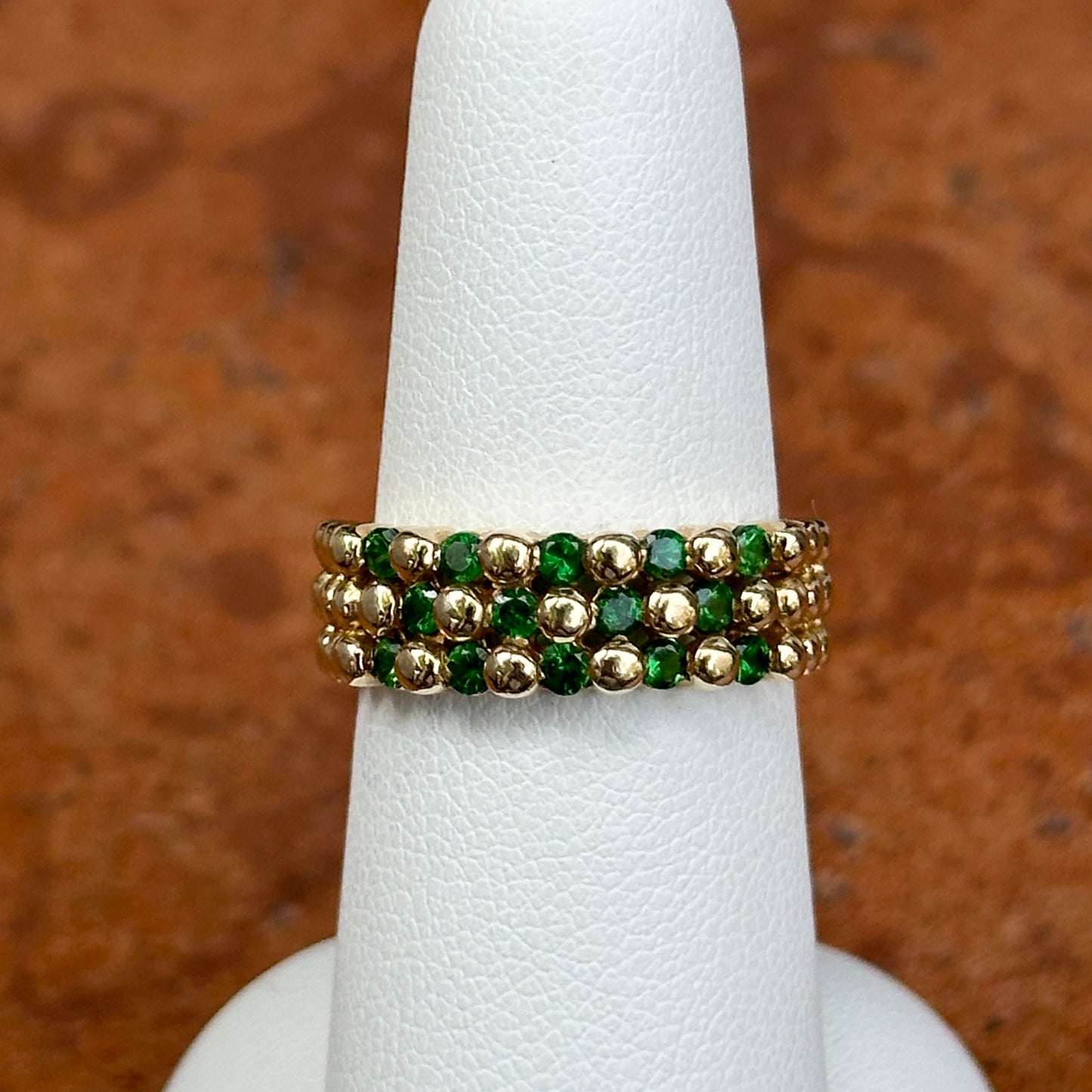 Estate 14KT Yellow Gold Tsavorite Garnet Beaded Band Ring
